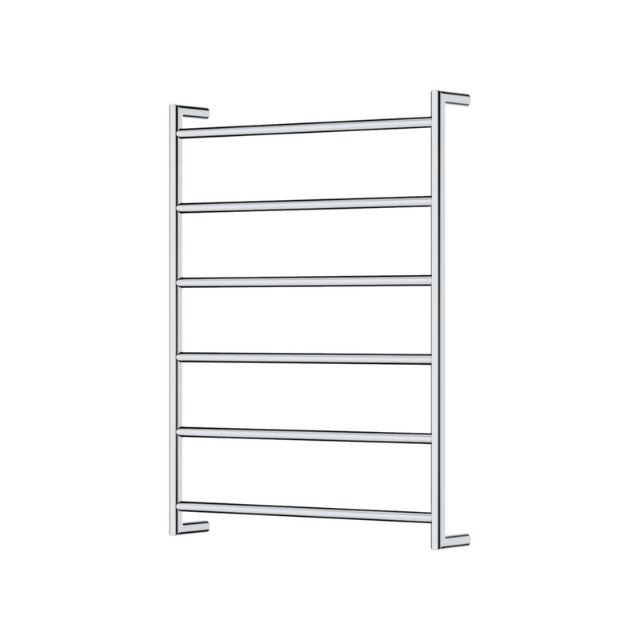 Fienza Kaya round heated towel rail, chrome 6-bar ladder rail on white background