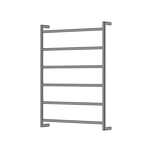 Fienza Kaya round heated towel rail, gun metal, 6-bar ladder design, front view on white background