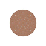 Fienza Kaya 250mm round shower head in brushed copper, front view with even spray nozzles on a white background