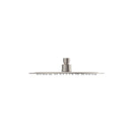 Fienza Kaya 250mm round shower head in brushed nickel, slim side view against white background