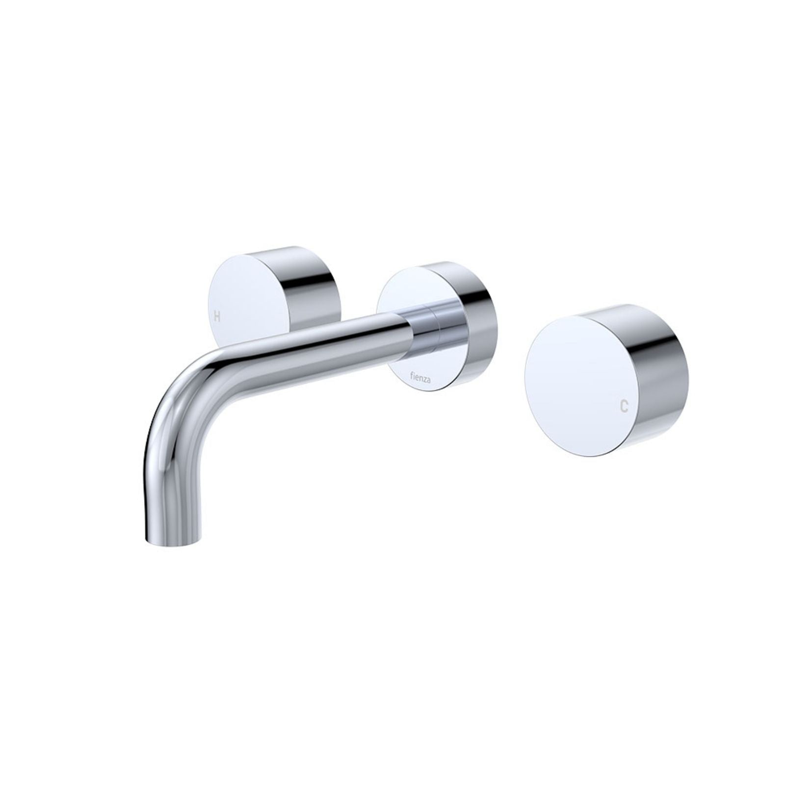 Fienza Kaya round chrome wall basin/bath tap set with 130mm outlet, three-piece wall-mounted design