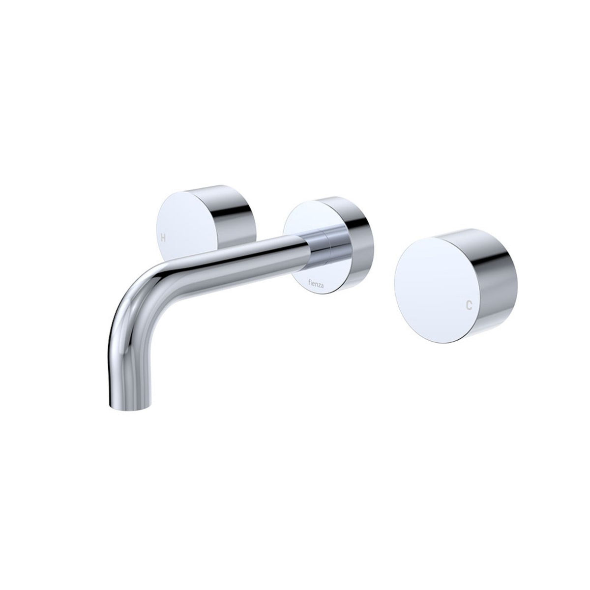 Fienza Kaya round chrome wall basin/bath tap set with 130mm outlet, three-piece wall-mounted design