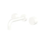 Fienza Kaya round wall basin/bath taps in matte white, with 130mm outlet and hot, cold and spout set