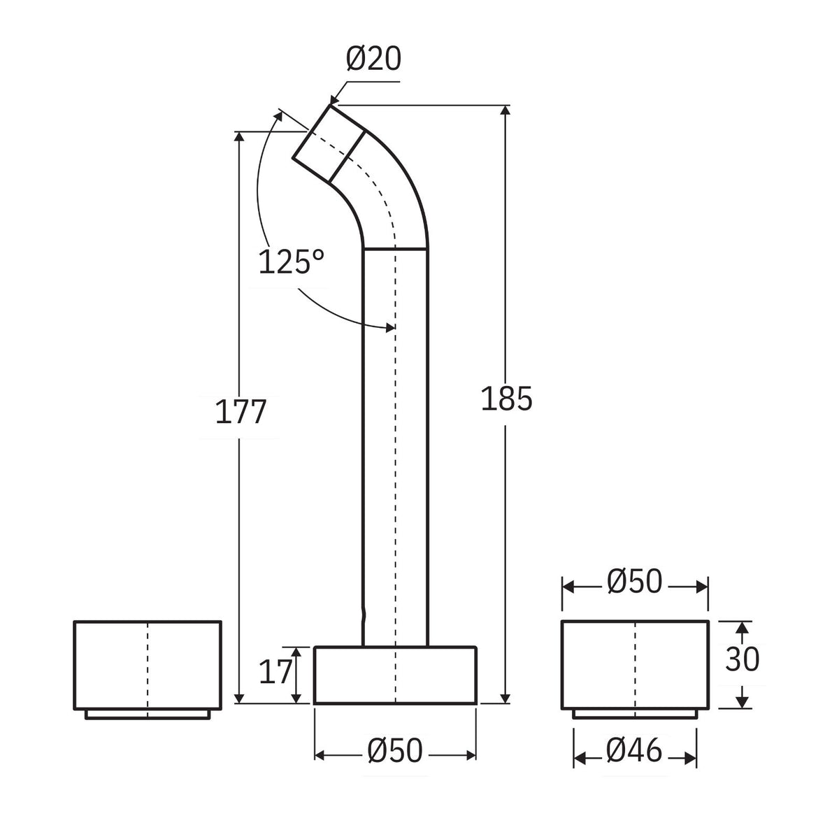 Technical drawing of Fienza Kaya round wall basin/bath tap set, showing 180mm outlet dimensions in brushed copper finish
