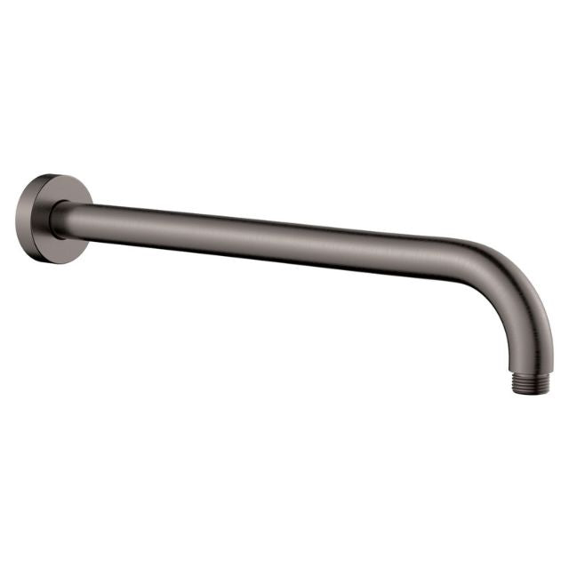 Fienza Kaya gun metal shower arm, curved stainless steel wall-mounted arm with flange