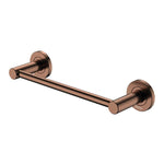 Fienza Kaya single hand towel rail, 300mm, brushed copper with round wall plates and hidden fixings