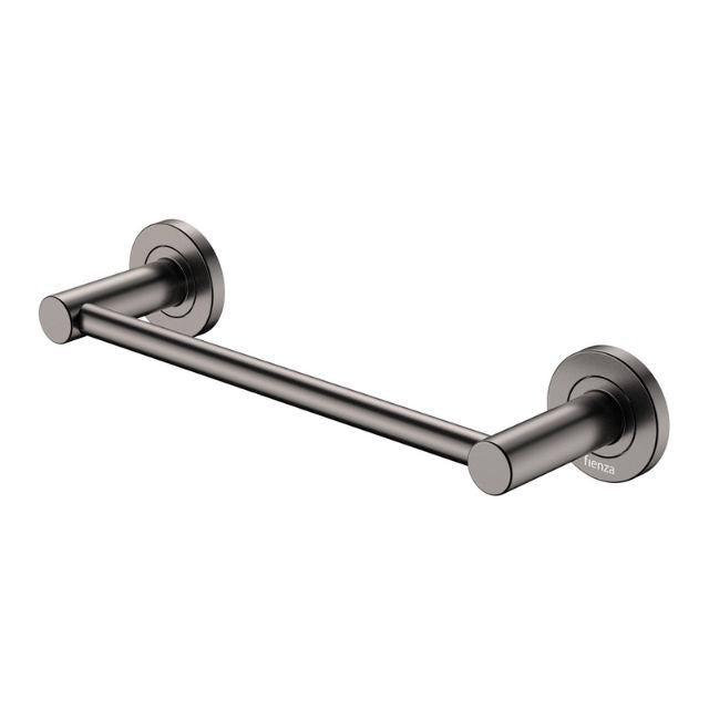Fienza Kaya single hand towel rail 300mm in gun metal with circular wall plates