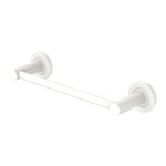 Fienza Kaya 300mm hand towel rail in matte white, with round wall mounts and a slim bar.