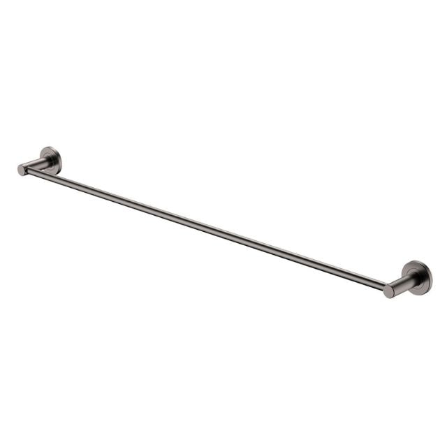 Fienza Kaya 900mm single towel rail in gun metal, wall-mounted with hidden fixings and round end mounts