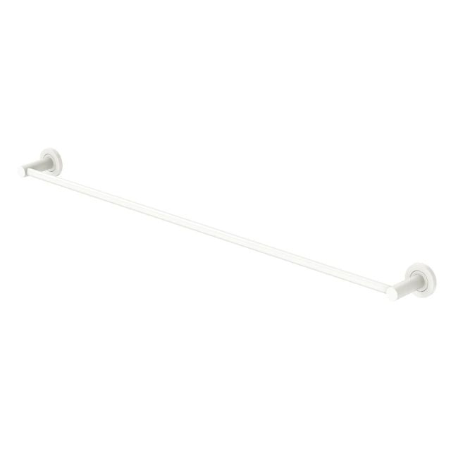 Fienza Kaya 900mm single towel rail in matte white, wall-mounted with round cover plates