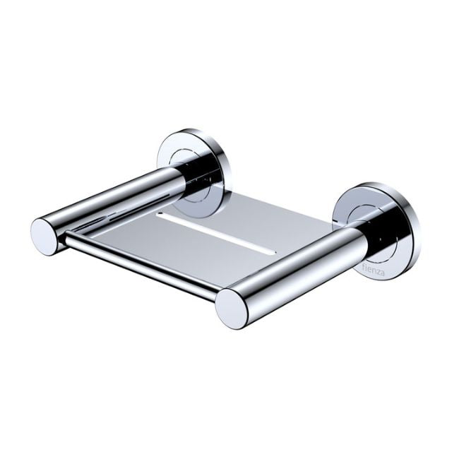 Fienza Kaya chrome soap shelf with wall mounts and drain slot