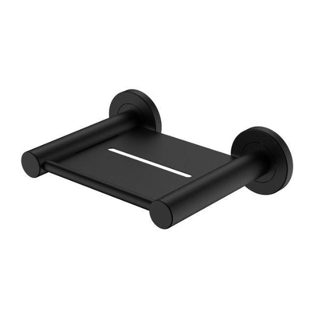 Fienza Kaya matte black wall-mounted soap shelf with concealed fixings and drain slot