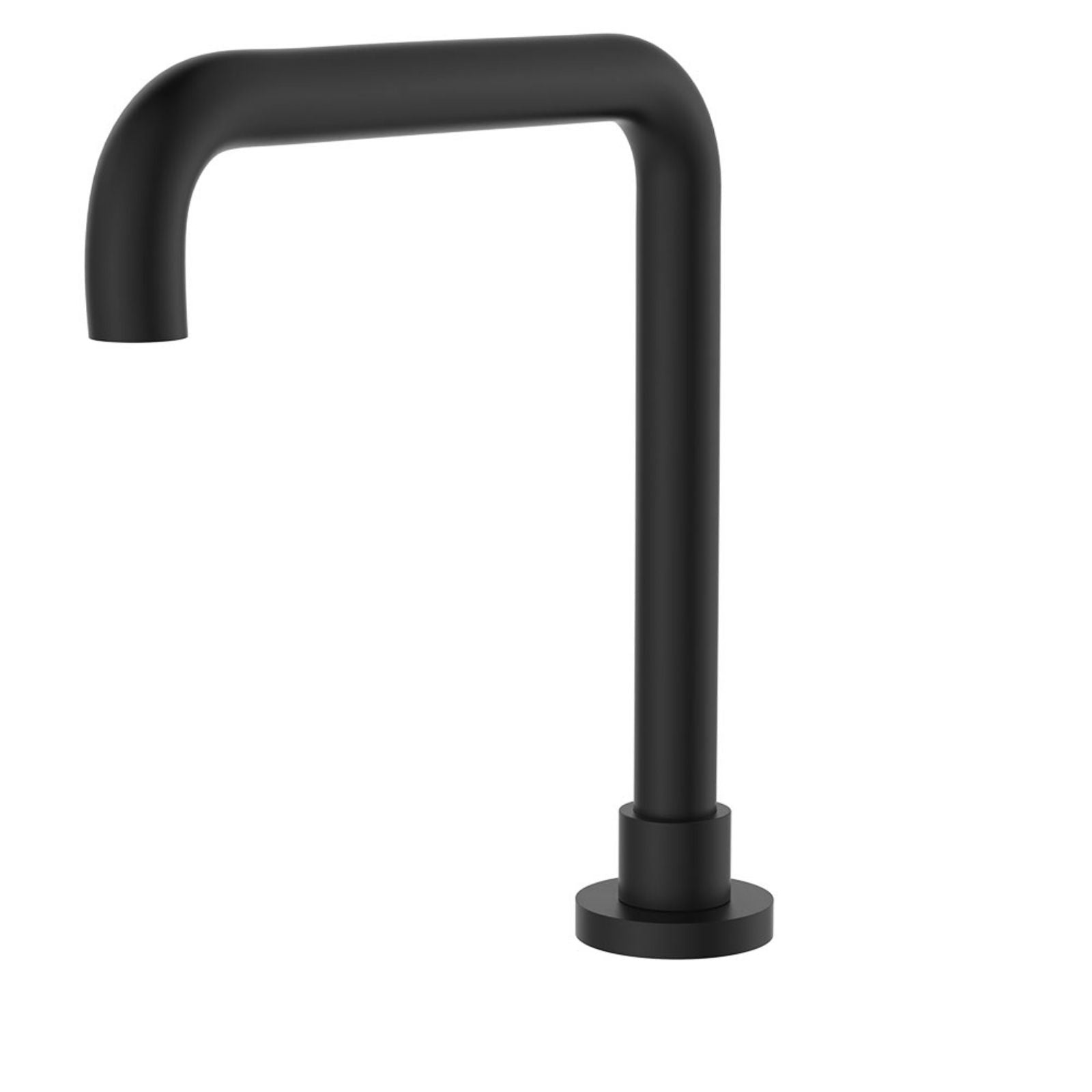Fienza Kaya Squareline hob outlet in matte black, square U-shaped basin/bath spout on white background