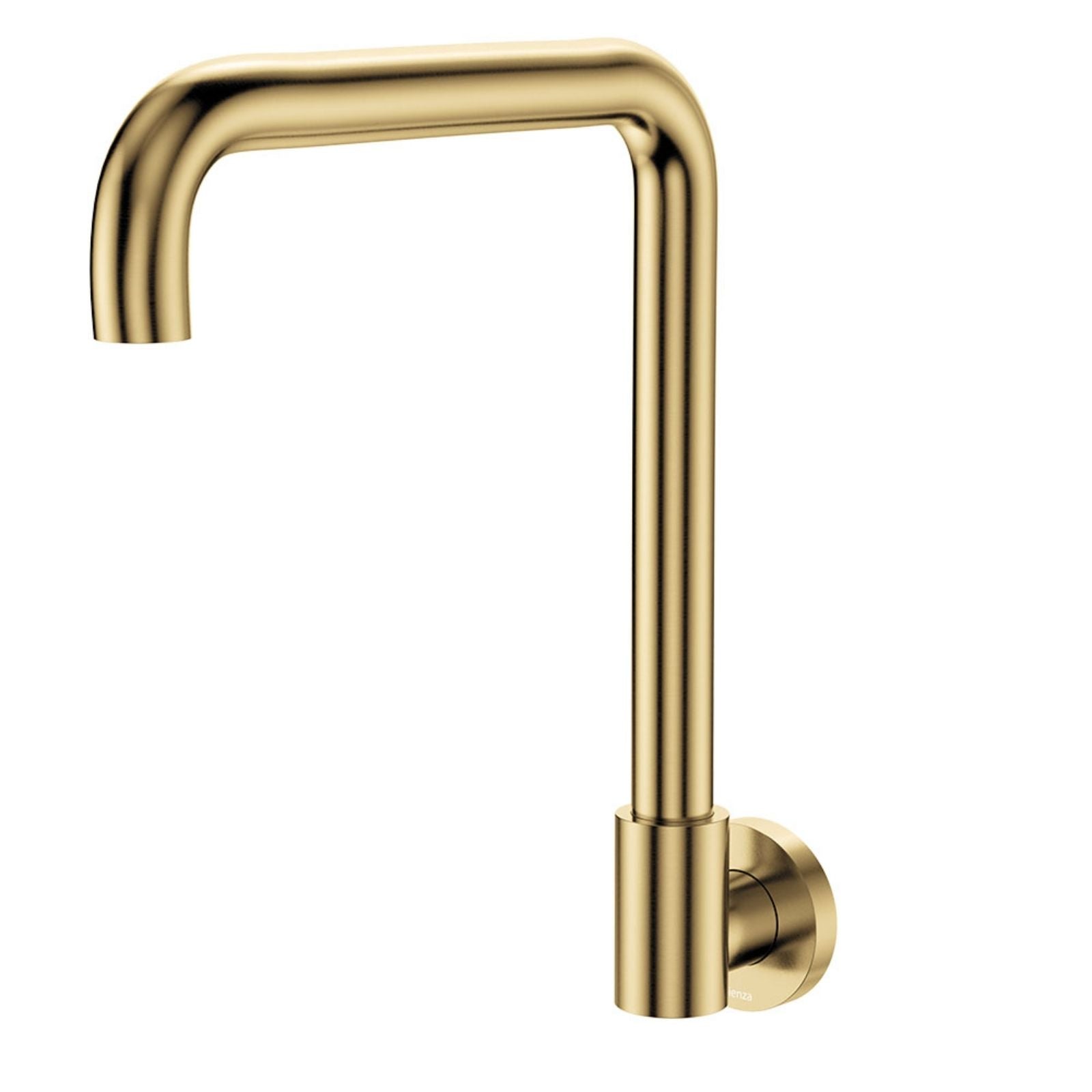 Fienza Kaya squareline wall swivel outlet in urban brass, wall-mounted basin or bath spout with round backplate
