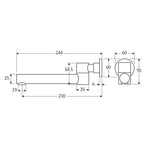 Fienza Kaya wall-mounted swivel basin/bath spout technical drawing, brushed copper finish, 230mm reach, 60mm round plate