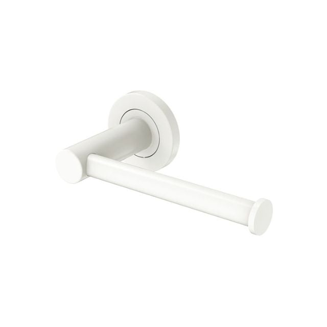 Fienza Kaya matte white toilet roll holder with circular wall plate and concealed fixings