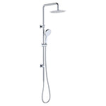 Fienza Kaya twin rail shower in chrome with overhead round head and adjustable hand shower on rail