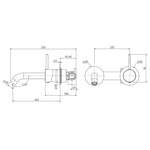 Technical drawing of Fienza Kaya wall basin/bath mixer in chrome, showing dimensions and side/front views with 160mm reach.