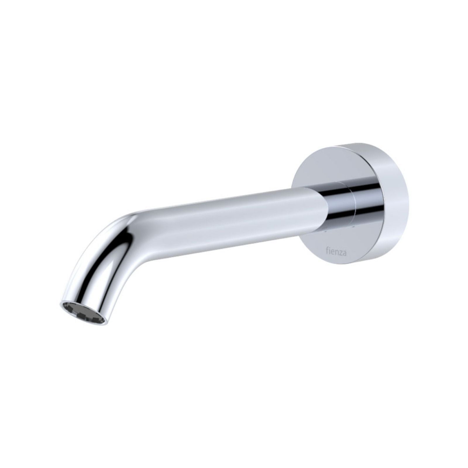 Fienza Kaya chrome wall-mounted basin/bath outlet spout, 180mm, fixed round wall plate, side view