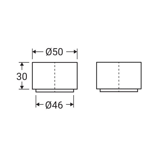 Fienza Kaya wall top assembly technical drawing, matte black round back plate, Ø50mm x 30mm
