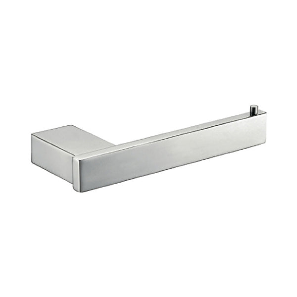 Fienza Koko chrome toilet roll holder with squared stainless steel design, side view