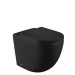 Fienza Koko Tornado wall-faced toilet suite in matte black, side view with closed seat and concealed trap