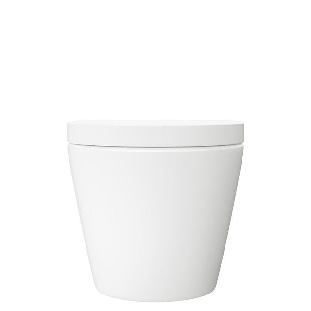 Fienza Koko wall hung toilet pan and soft close seat, gloss white, front view on white background