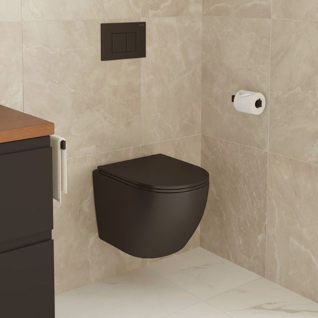 Fienza Koko Tornado Flush Wall Hung Toilet Suite Matte Black