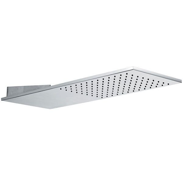 Fienza Komo chrome wall-mounted overhead sheet shower with rectangular slim profile and perforated spray face