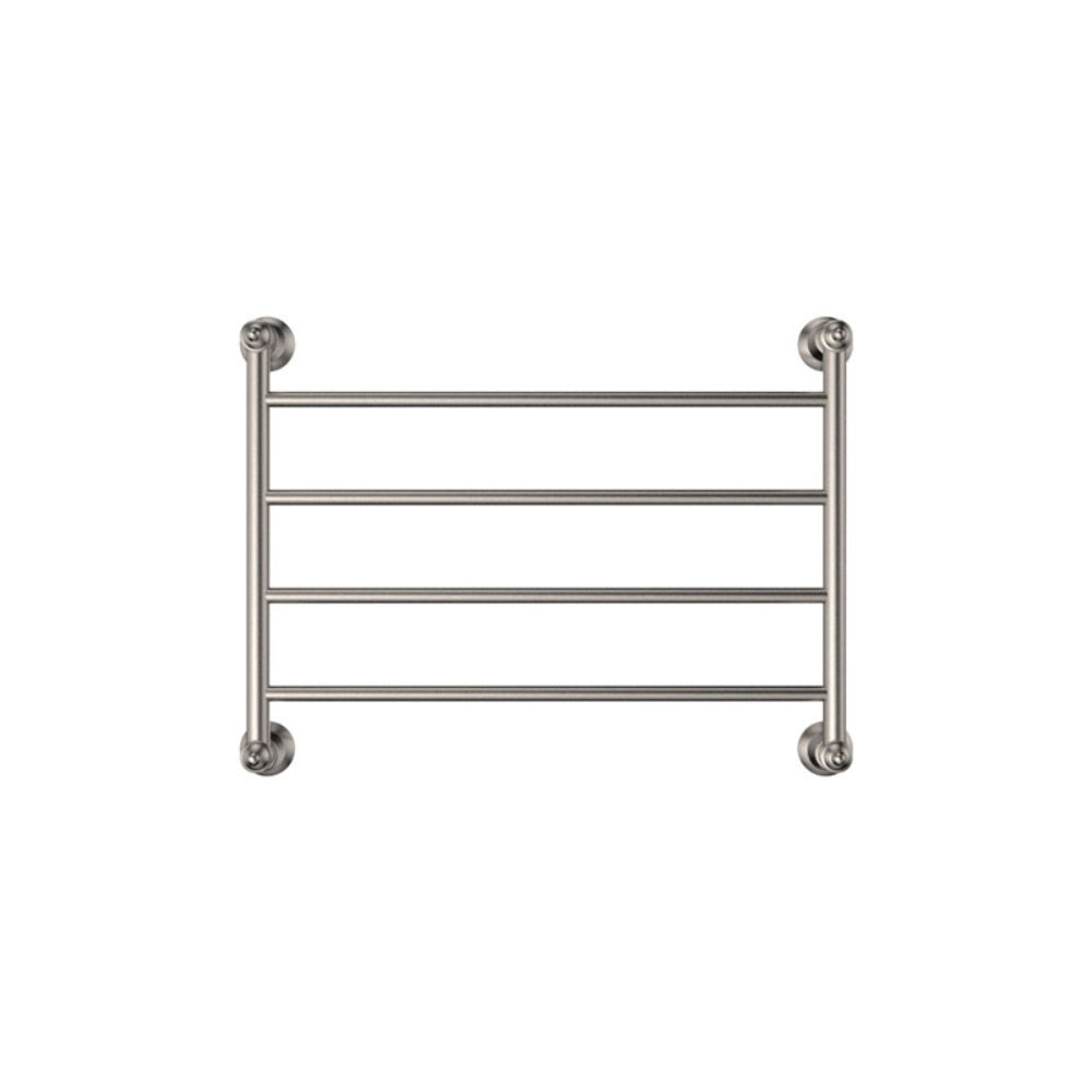 Fienza Lillian heated towel rail, brushed nickel, 4-bar ladder design on white background