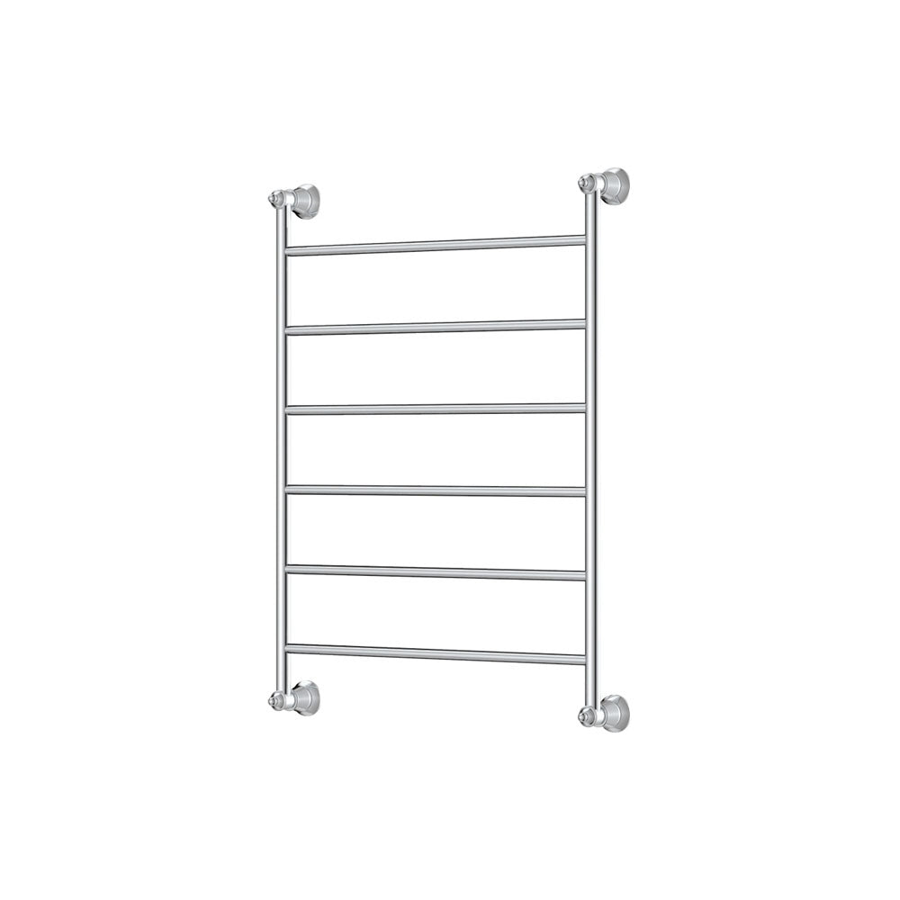 Fienza Lillian heated towel rail, chrome 6-bar ladder, 600 x 800mm, front view on white background