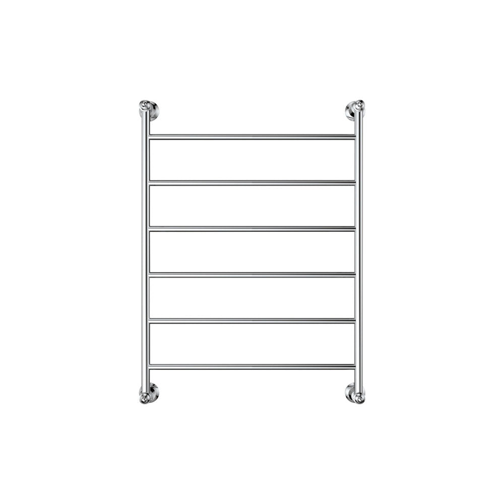 Fienza Lillian 6-bar heated towel rail in chrome, front view with round ladder bars on white background