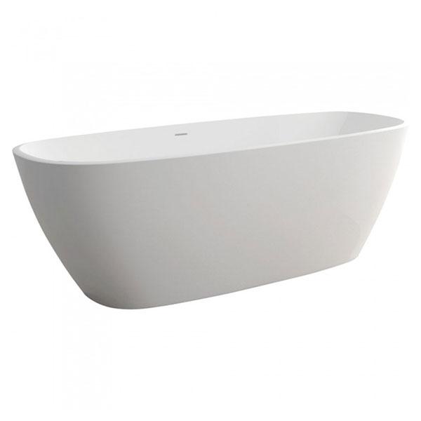 Fienza Marissa matte white freestanding stone bath, oval 1700mm, shown in side view