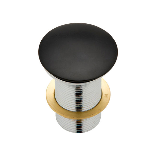 Fienza matte black dome basin pop-up waste, 32mm, with brass threaded body on white background