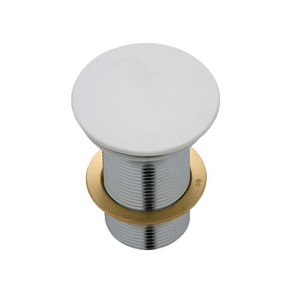 Fienza matte white dome basin pop-up waste, 32mm, with brass body on white background