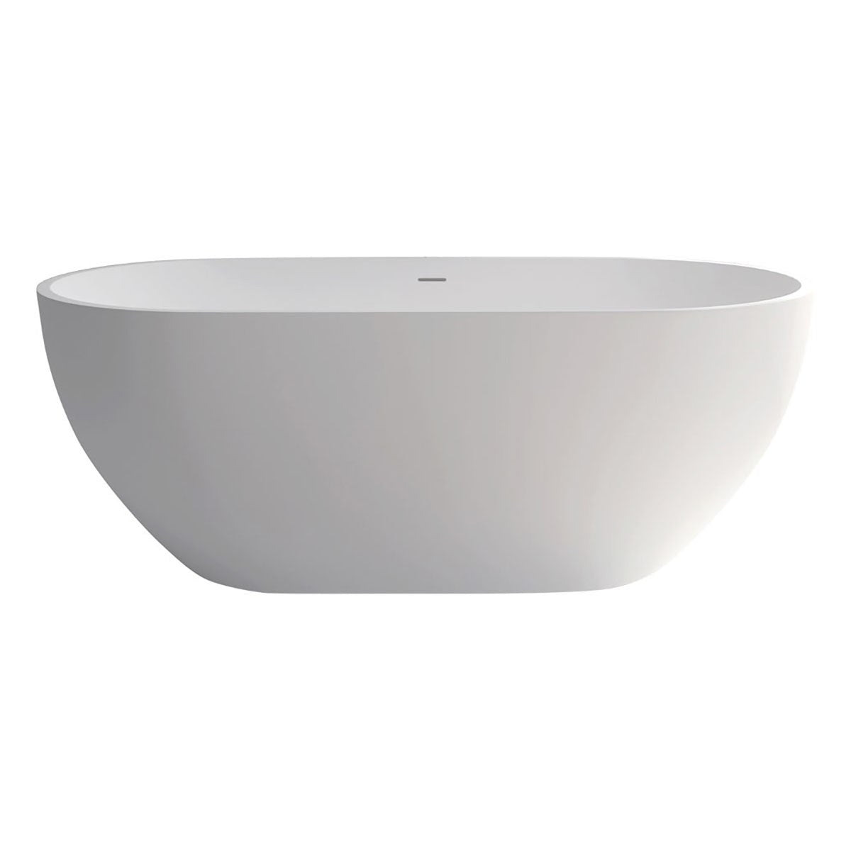 Fienza Nero 1550 matte white stone freestanding bath, oval side view with integrated overflow