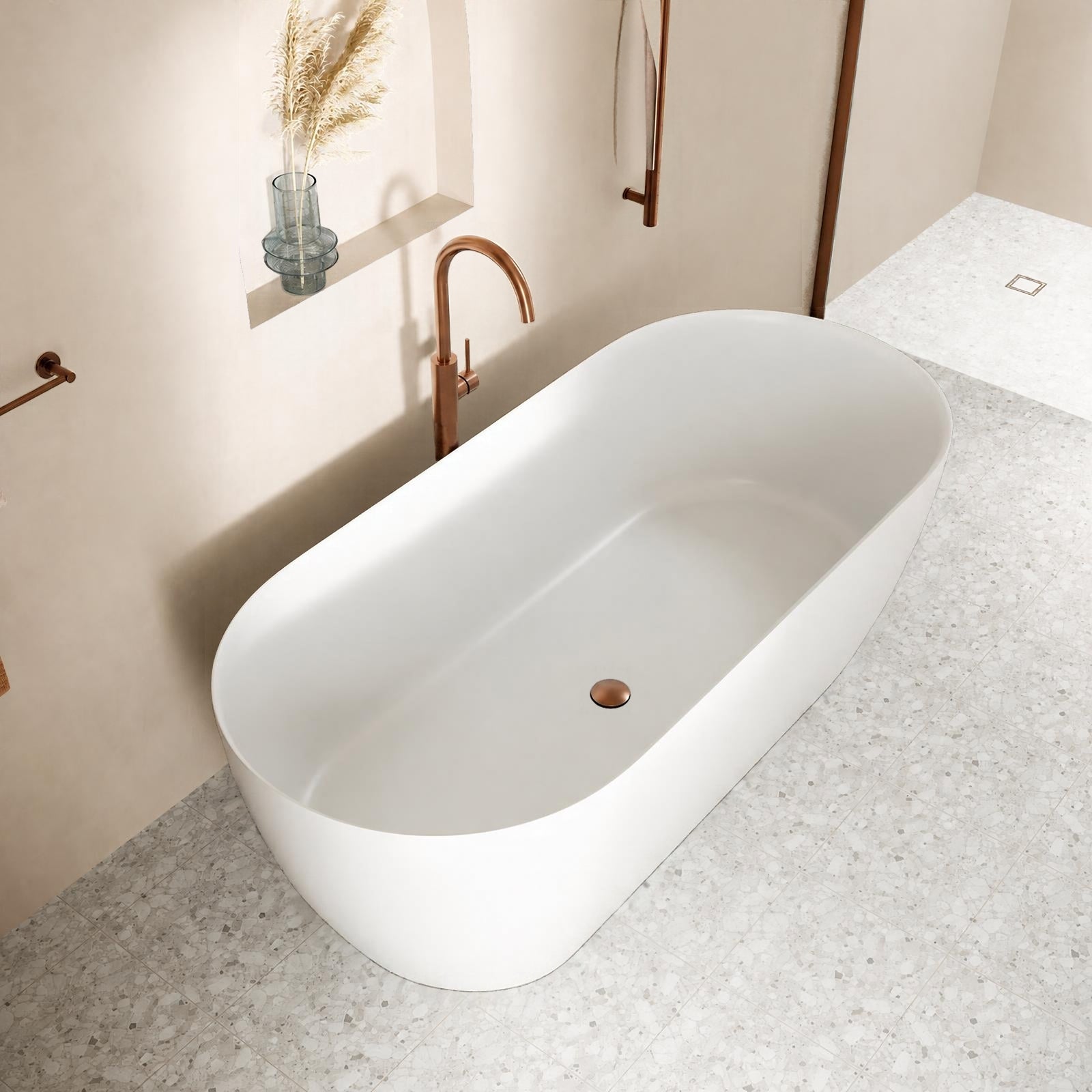 Fienza Nero 1780mm Matte White Stone Bath