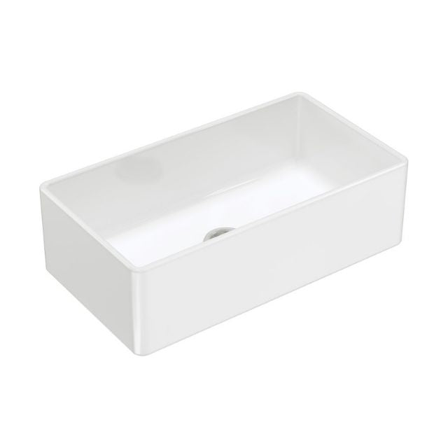 Fienza Olivia large white fire clay butler sink, single bowl with flat front profile, angled studio view