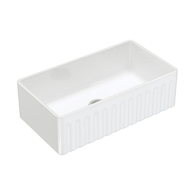 Fienza Olivia large 835 reversible butler sink in gloss white fire clay with fluted front profile and single bowl