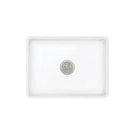 Fienza Olivia gloss white fire clay butler sink, flat front view, single bowl with central waste aperture
