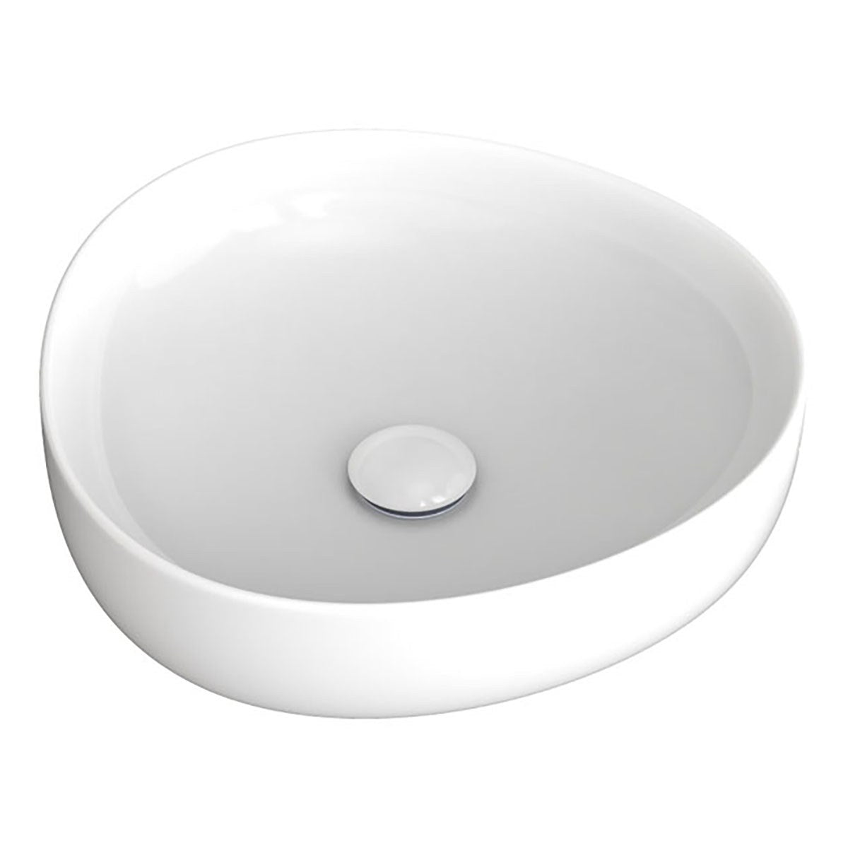 Fienza Pebble small above-counter basin, gloss white, oval vitreous china vessel sink with slim rim and no tap hole