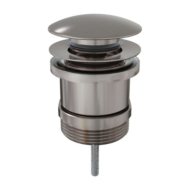 Fienza pop-up basin waste in brushed nickel with pull-out top, shown on white background