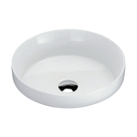 Fienza Reba semi-inset basin in gloss white, round ceramic bathroom basin with no taphole, top view