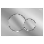 Fienza Sigma round dual flush button plate in chrome, rectangular wall plate with two circular buttons