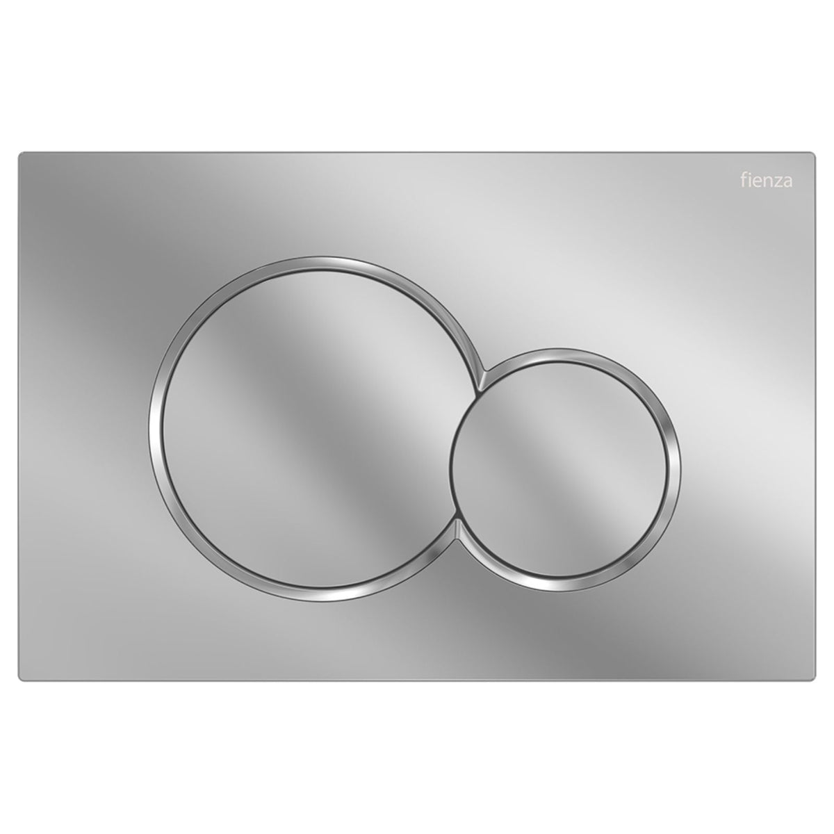 Fienza Sigma round dual flush button plate in chrome, rectangular wall plate with two circular buttons