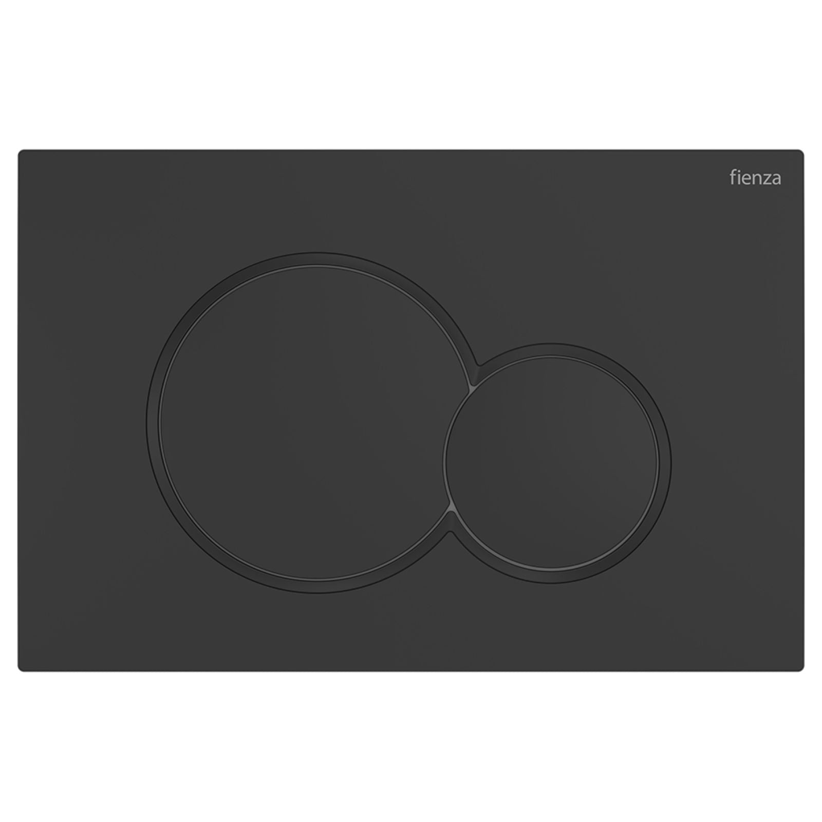 Fienza Sigma round dual flush button plate, matte black concealed toilet buttons with two circular buttons on a rectangular plate