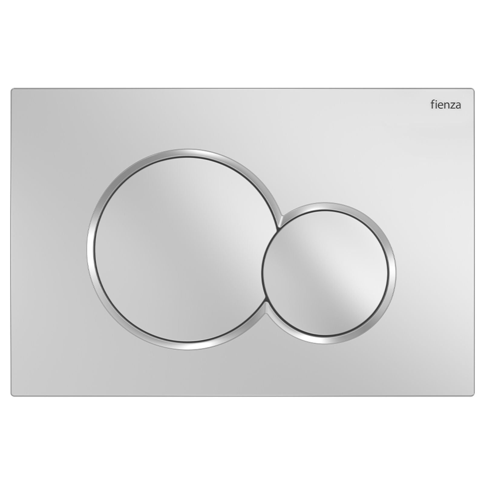 Fienza Sigma round dual-flush button plate in matte chrome, with two circular buttons on a rectangular concealed cistern plate