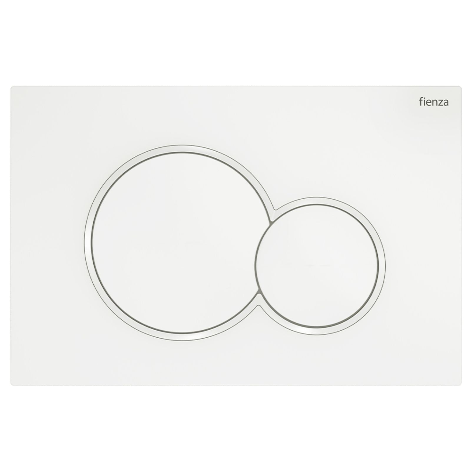 Fienza Sigma round dual flush button plate in matte white, rectangular with two circular buttons for concealed cisterns