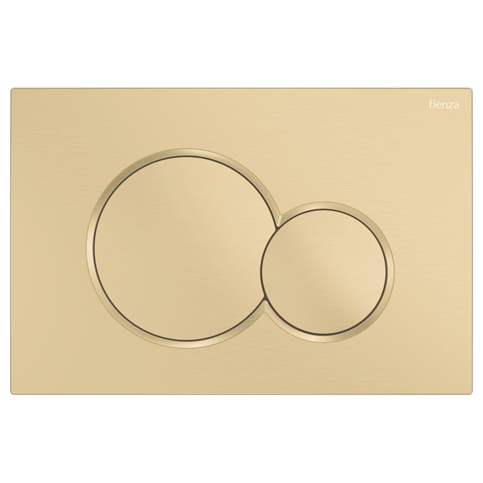 Fienza Sigma round dual flush button plate in Urban Brass finish, featuring two circular buttons on a rectangular faceplate