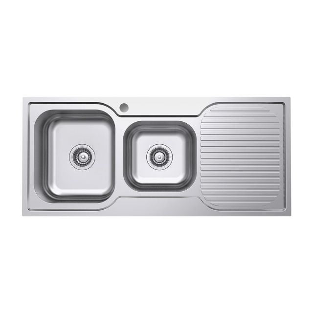 Fienza Tiva 1.75 bowl stainless steel kitchen sink with drainer, left-hand bowl, topmount, single tap hole, 1080mm